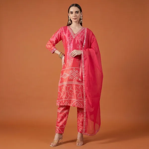 Pink_Chinon_Bandhani_Kurta_Set_With_Dupatta_For_Women