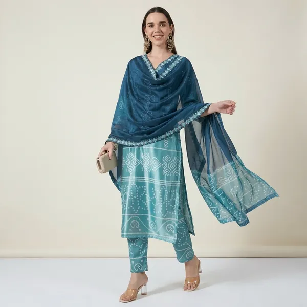 Teal_Blue_Chinon_Kurta_Set_With_Dupatta_For_Women