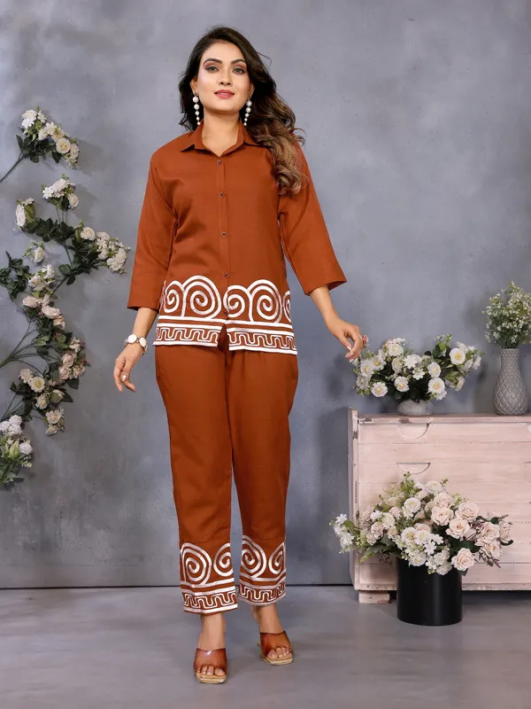 Rust_Cotton_Linen_Straight_Co-Ord_Set_For_Women