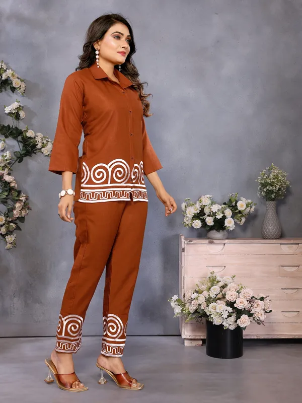 Rust_Cotton_Linen_Straight_Co-Ord_Set_For_Women