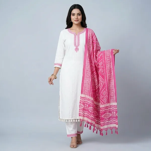 White_Pink_Vatigan_Kurta_Set_With_Dupatta_For_Women