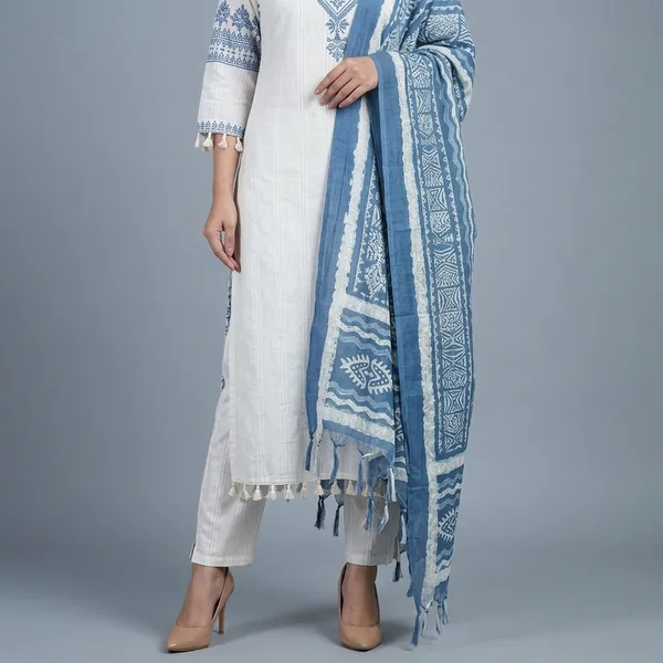 White_Blue_Vatigan_Kurta_Set_With_Dupatta_For_Women
