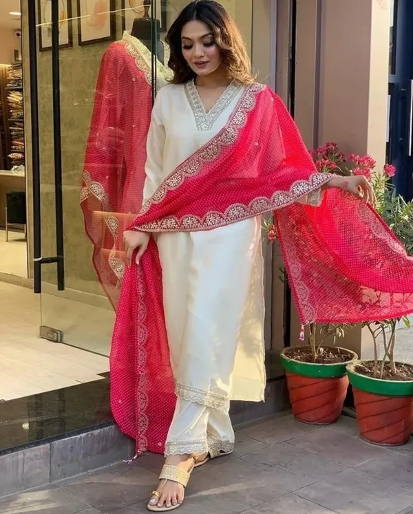 White_Red_Viscose_Gadhwal_Kurta_Set_With_Dupatta_For_Women