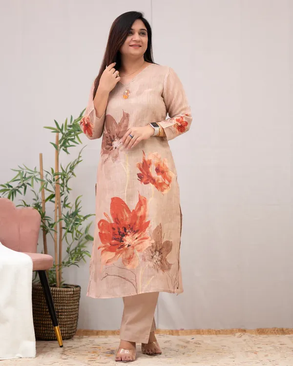 Cream_Chanderi_Cotton_Kurta_Set_For_Women