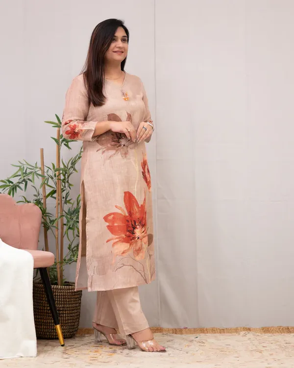 Cream_Chanderi_Cotton_Kurta_Set_For_Women
