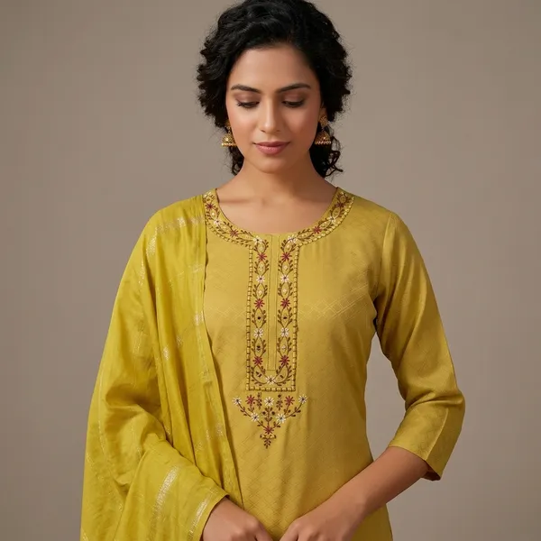 Yellow_Jacquard_Kurta_Set_With_Dupatta_For_Women
