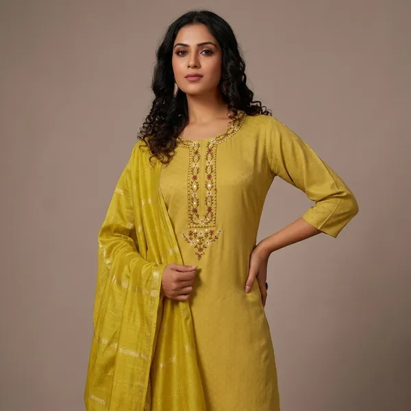 Yellow_Jacquard_Kurta_Set_With_Dupatta_For_Women