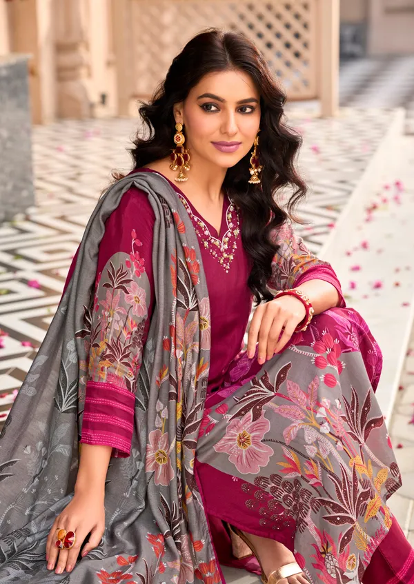 Wine_Malai_Satin_Kurta_Set_With_Dupatta_For_Women