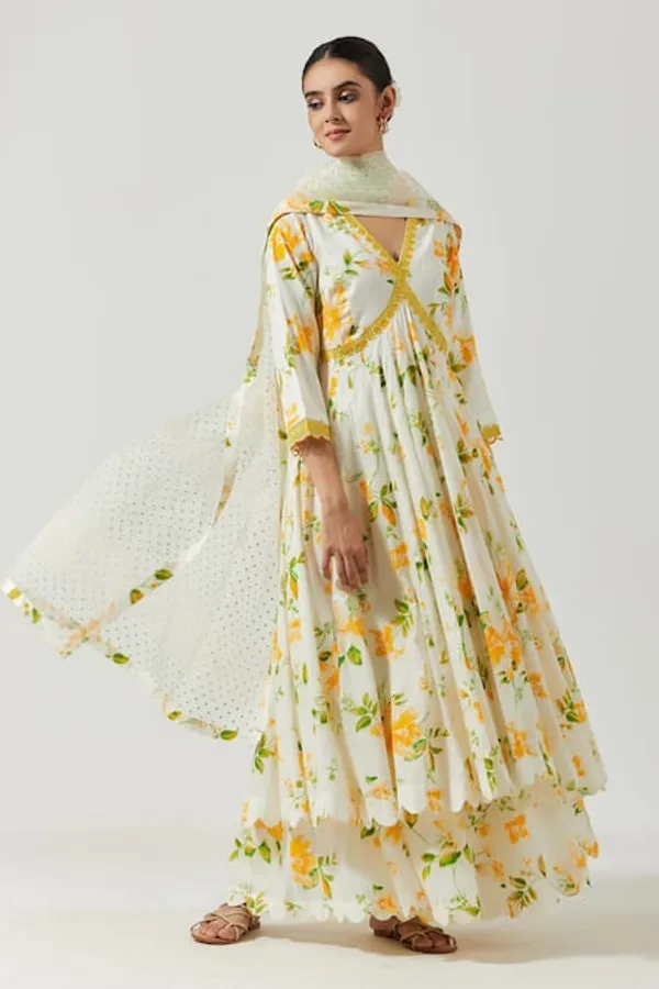 White_Yellow_60X60_Cotton_Kurta_Set_With_Dupatta_For_Women