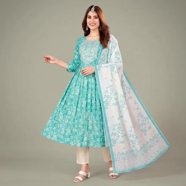 Blue_Poly_Rayon_Kurta_Set_With_Dupatta_For_Women