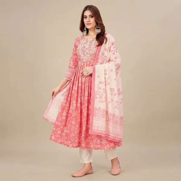 Pink_Poly_Rayon_Kurta_Set_With_Dupatta_For_Women