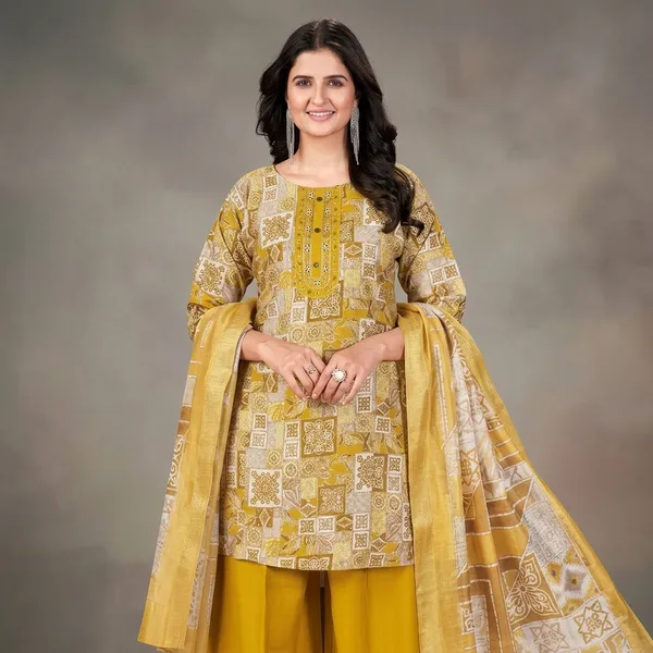 Yellow_Poly_Rayon_Kurta_Set_With_Dupatta_For_Women