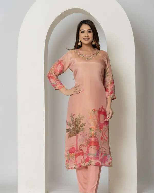 Peach_Chinon_Kurta_Set_With_Dupatta_For_Women