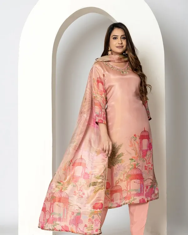 Peach_Chinon_Kurta_Set_With_Dupatta_For_Women