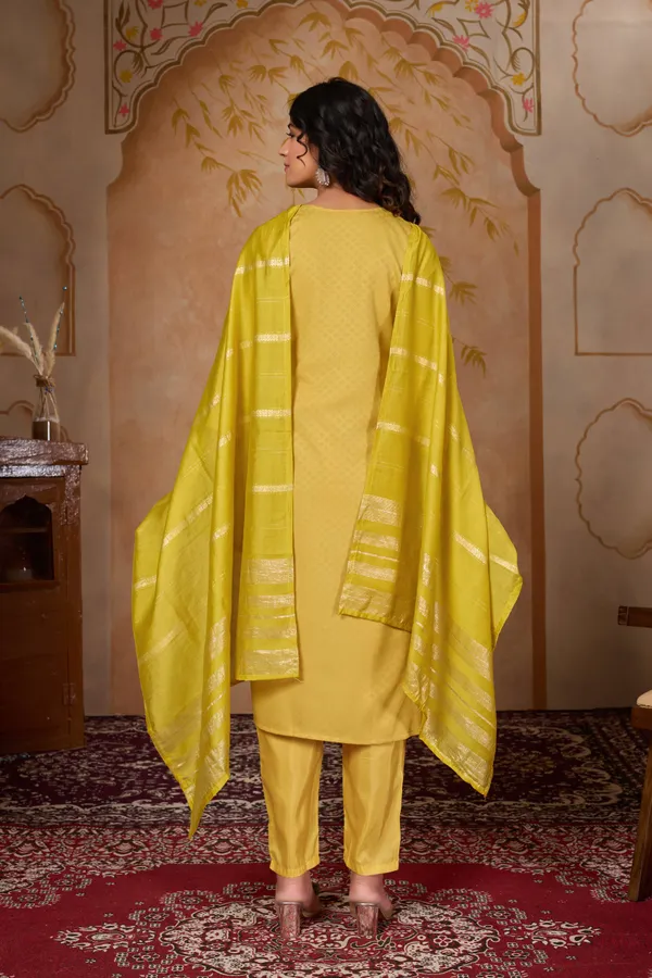 Yellow_Jacquard_Kurta_Set_With_Dupatta_For_Women