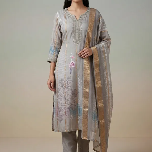 Champagne_Beige_Roman_Viscose_Kurta_Set_With_Dupatta_For_Women