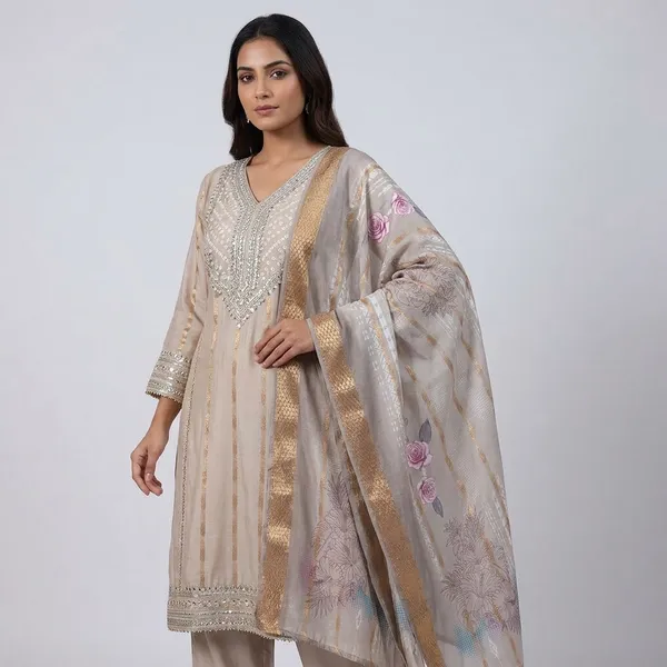 Champagne_Beige_Roman_Viscose_Kurta_Set_With_Dupatta_For_Women