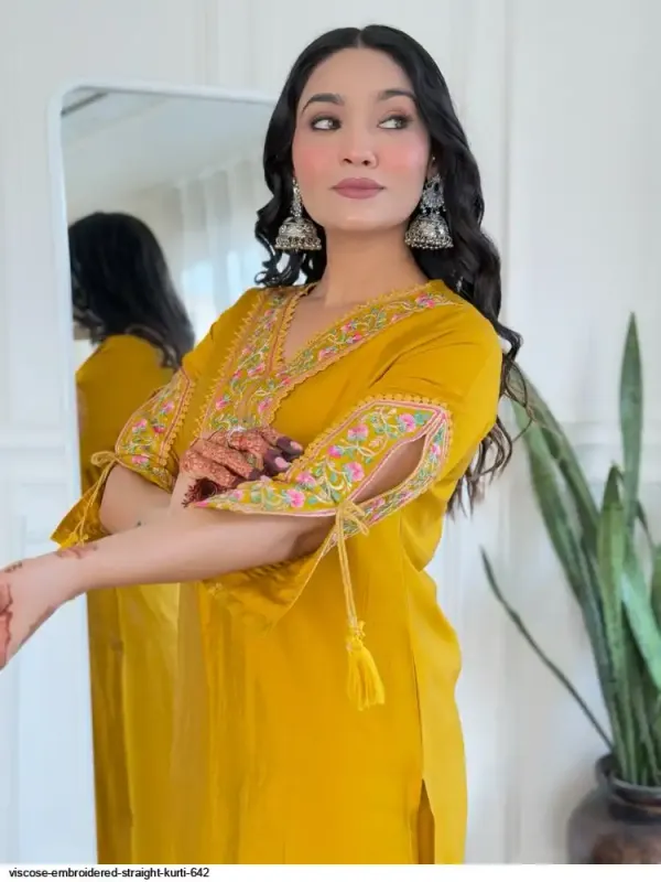Yellow_Viscose_Roman_Kurta_Set_With_Dupatta_For_Women