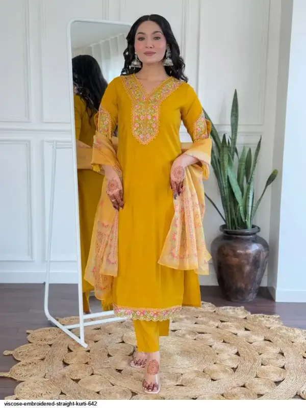 Yellow_Viscose_Roman_Kurta_Set_With_Dupatta_For_Women