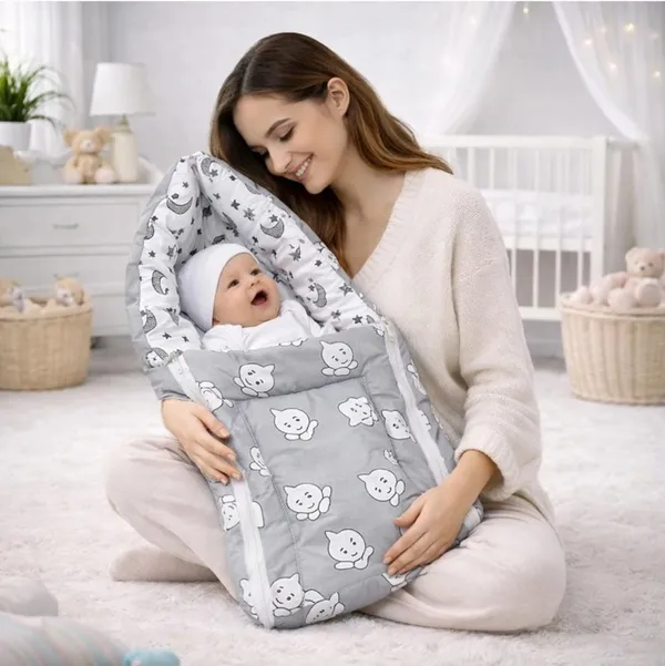Kids_Care_Grey_Cotton_Cat_Print_Baby_Sleeping_Bag_Carry_Nest