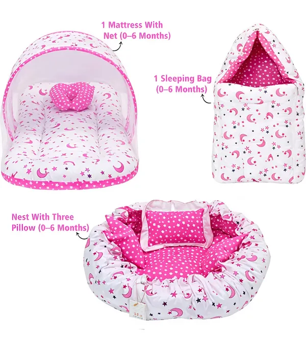 Kids_Care_Pink_Moon_Star_Print_Cotton_Baby_Bedding_Set_For_Infants_Pack_Of_3