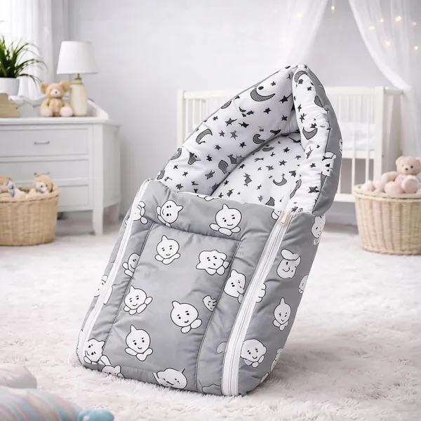 Kids_Care_Grey_Cotton_Cat_Print_Baby_Sleeping_Bag_Carry_Nest