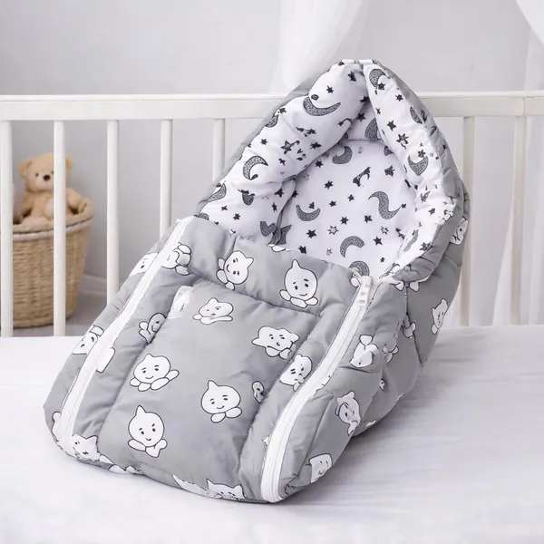 Kids_Care_Grey_Cotton_Cat_Print_Baby_Sleeping_Bag_Carry_Nest