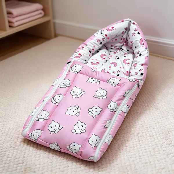 Kids_Care_Pink_Cotton_Cat_Print_Baby_Sleeping_Bag_Carry_Nest