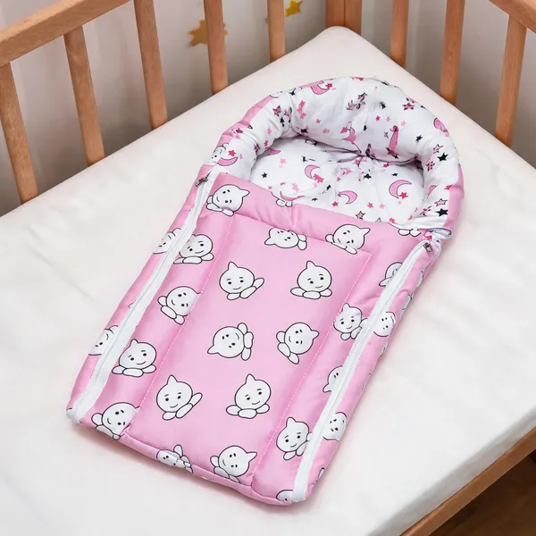 Kids_Care_Pink_Cotton_Cat_Print_Baby_Sleeping_Bag_Carry_Nest