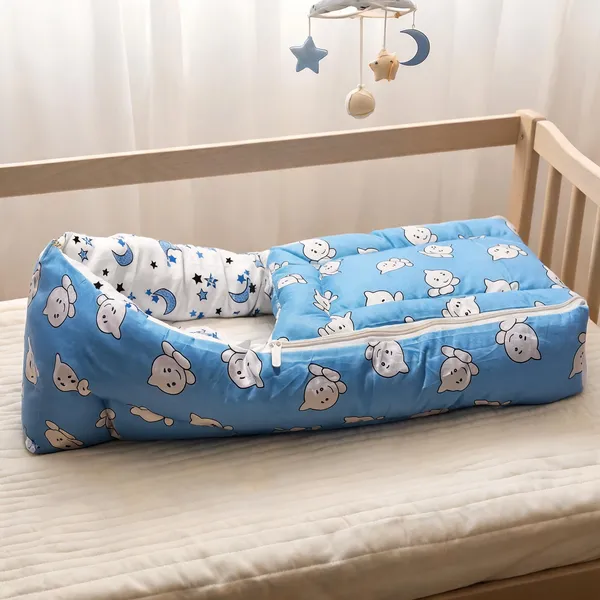 Kids_Care_Blue_Cotton_Printed_Zipper_Baby_Nest_Cum_Sleeping_Bag