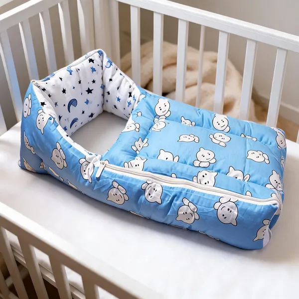 Kids_Care_Blue_Cotton_Printed_Zipper_Baby_Nest_Cum_Sleeping_Bag