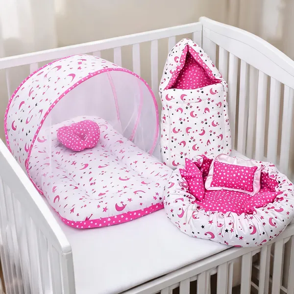 Kids_Care_Pink_Moon_Star_Print_Cotton_Baby_Bedding_Set_For_Infants_Pack_Of_3