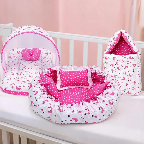 Kids_Care_Pink_Moon_Star_Print_Cotton_Baby_Bedding_Set_For_Infants_Pack_Of_3