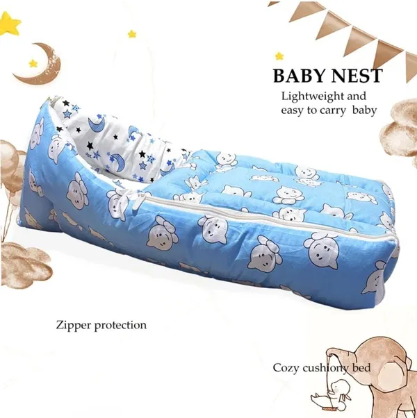Kids_Care_Blue_Cotton_Printed_Zipper_Baby_Nest_Cum_Sleeping_Bag