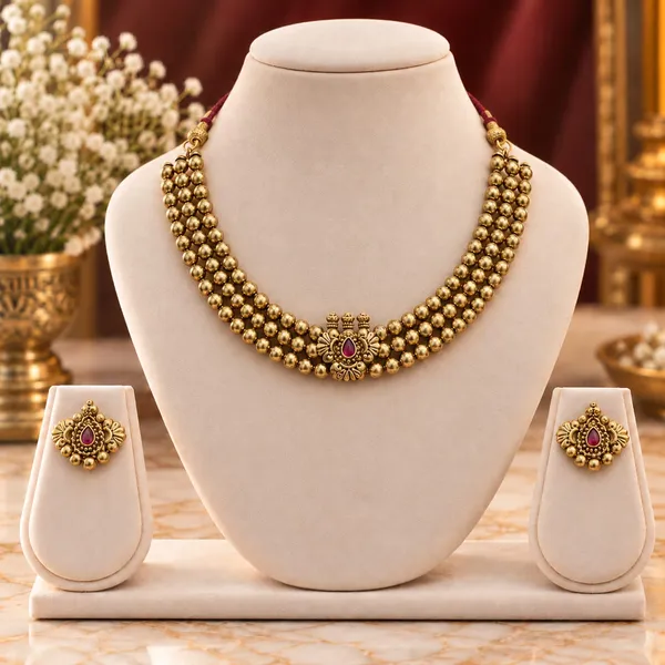 Antique_Gold_Beaded_Necklace_Set_with_Ruby_Pendant