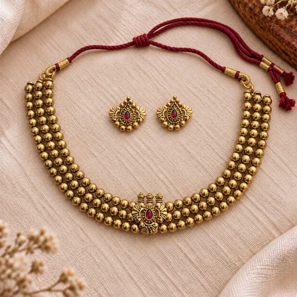 Antique_Gold_Beaded_Necklace_Set_with_Ruby_Pendant