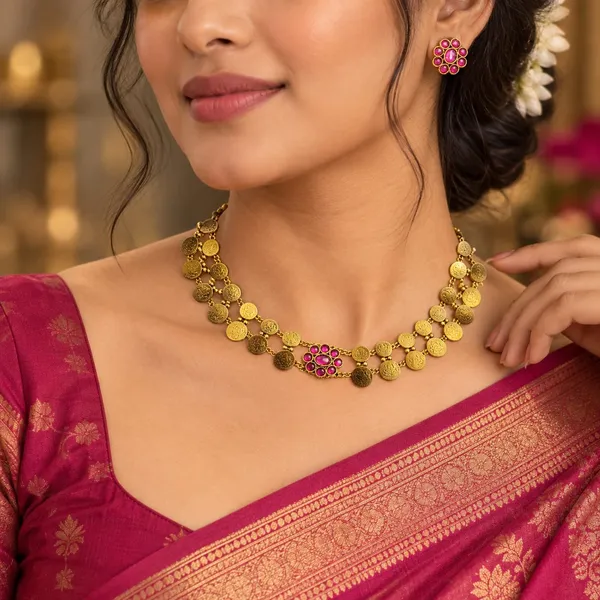 Antique_Gold_Coin_Necklace_Set_with_Ruby_Pink_Stones