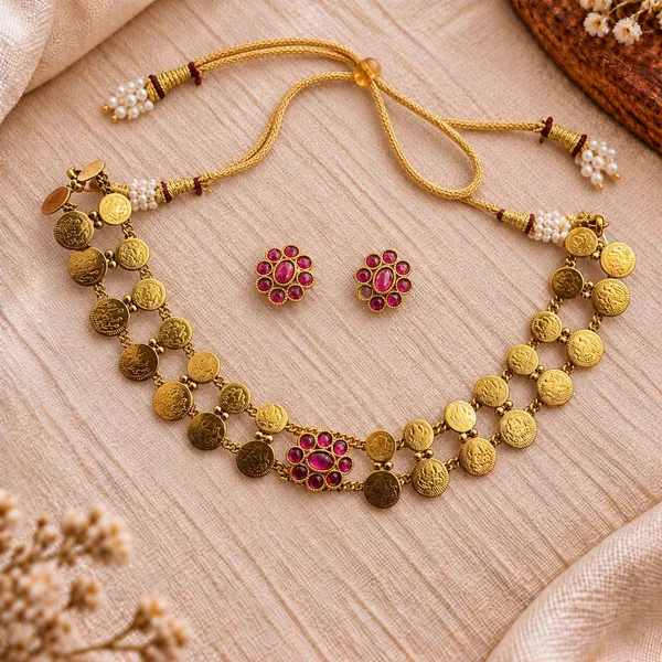 Antique_Gold_Coin_Necklace_Set_with_Ruby_Pink_Stones