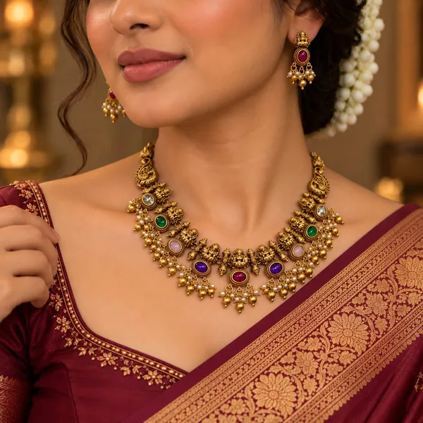 Antique_Gold_Multicolor_Stone_Temple_Necklace_Set