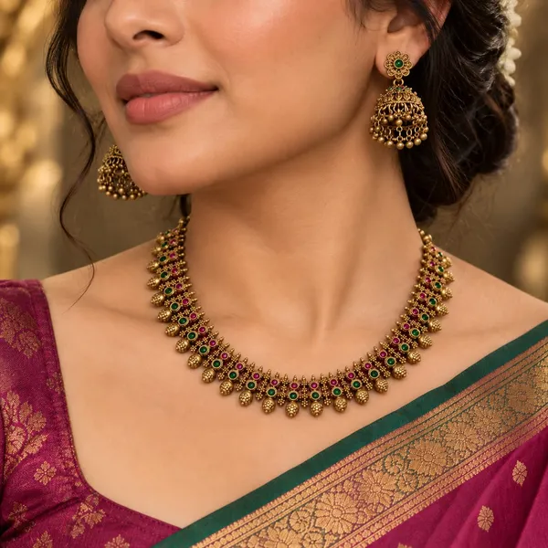 Antique_Gold_Necklace_Set_with_Jhumka_Earrings