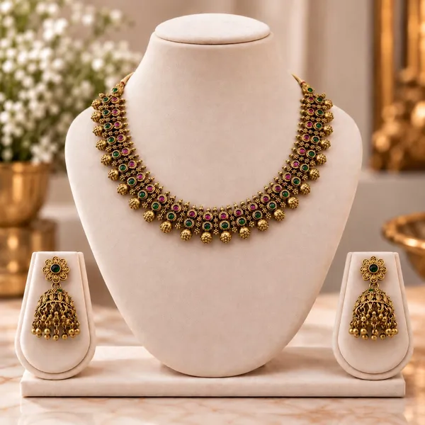 Antique_Gold_Necklace_Set_with_Jhumka_Earrings