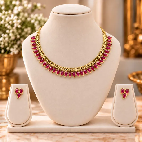 Gold-Tone_Ruby_Pink_Stone_Necklace_Set_with_Earrings