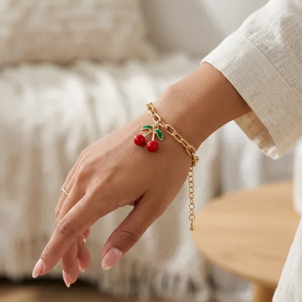 Gold_Cherry_Charm_Bracelet_for_Women_|_Anti_Tarnish_Adjustable_Chain_Bracelet