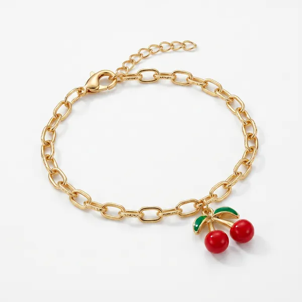 Gold_Cherry_Charm_Bracelet_for_Women_|_Anti_Tarnish_Adjustable_Chain_Bracelet