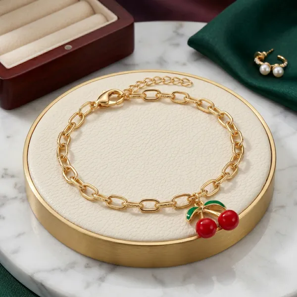 Gold_Cherry_Charm_Bracelet_for_Women_|_Anti_Tarnish_Adjustable_Chain_Bracelet