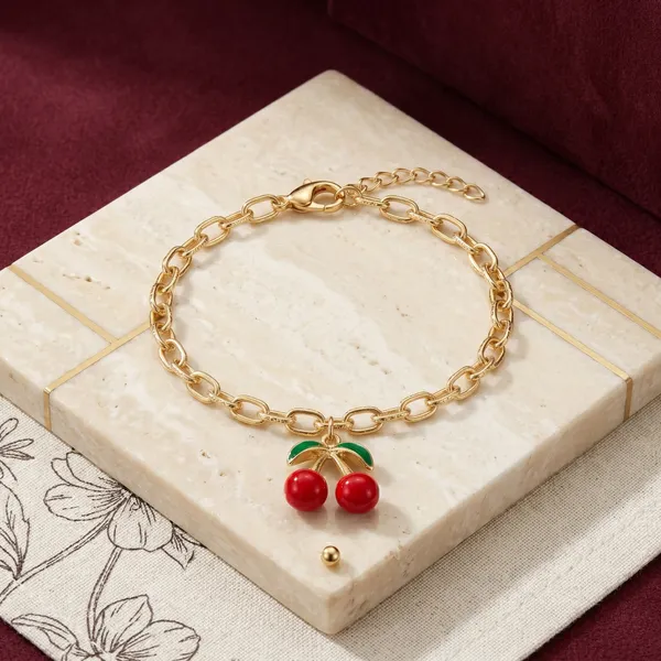 Gold_Cherry_Charm_Bracelet_for_Women_|_Anti_Tarnish_Adjustable_Chain_Bracelet