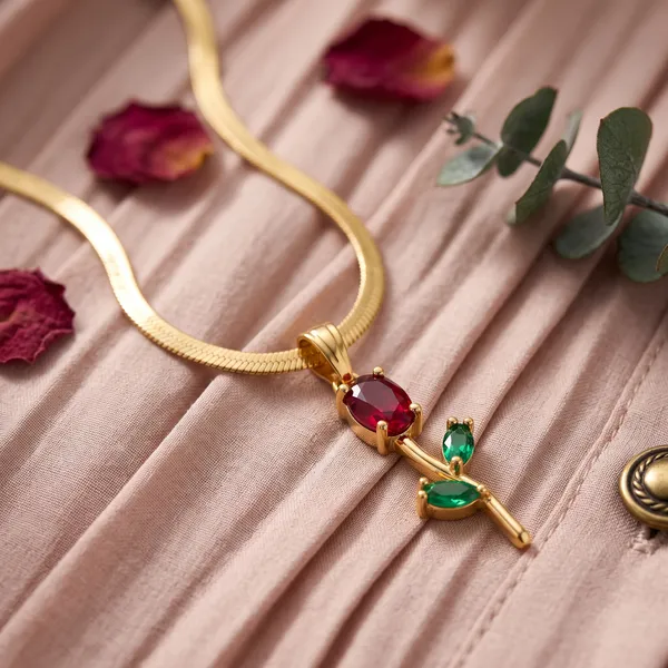 Gold_Rose_Pendant_Necklace_for_Women_|_Red_&_Green_Crystal_Stainless_Steel_Necklace