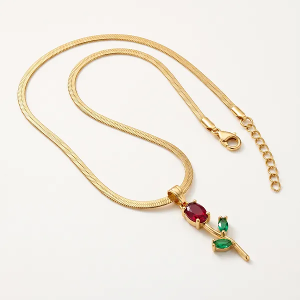 Gold_Rose_Pendant_Necklace_for_Women_|_Red_&_Green_Crystal_Stainless_Steel_Necklace