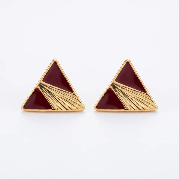 Geometric_Triangle_Gold_Plated_Stud_Earrings_for_Women_|_Maroon_Enamel_Minimalist_Earrings