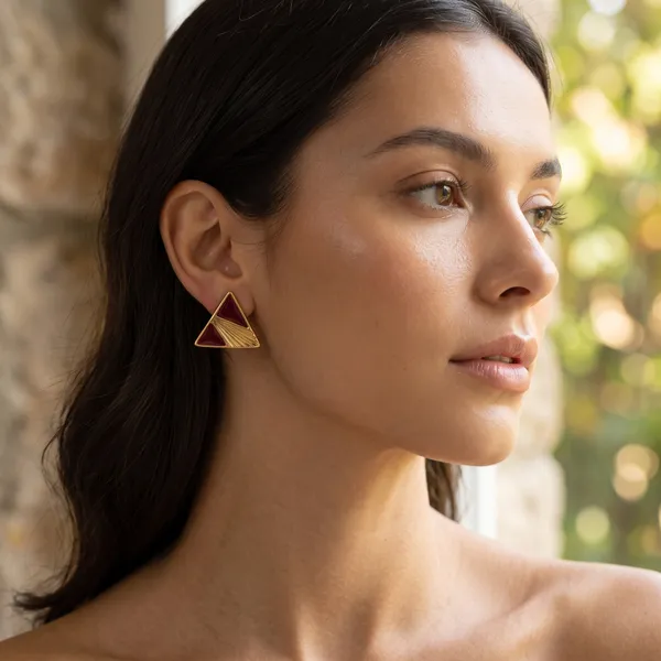 Geometric_Triangle_Gold_Plated_Stud_Earrings_for_Women_|_Maroon_Enamel_Minimalist_Earrings